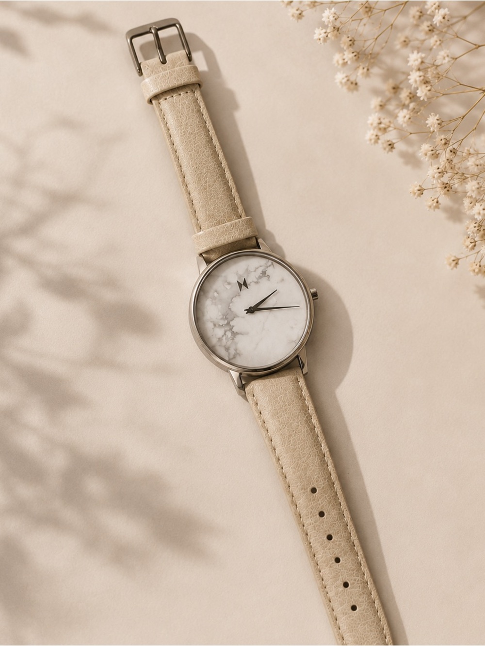 MVMT Women’s Boulevard Crescent Marble Face Leather Strap Watch